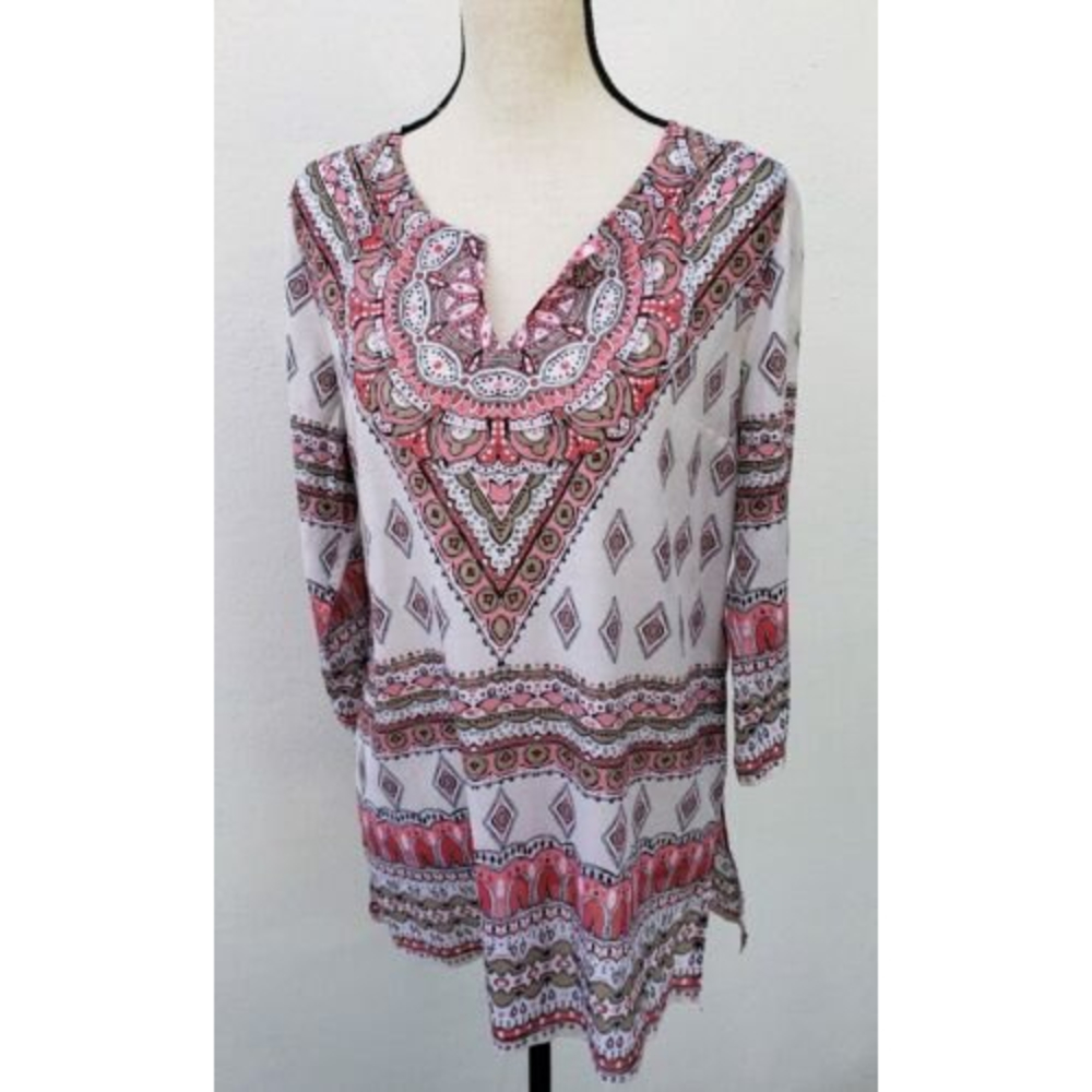 Tommy Bahama Womens Tunic Top Shirt Size Small Pink Floral 3/4 Sleeve NEW